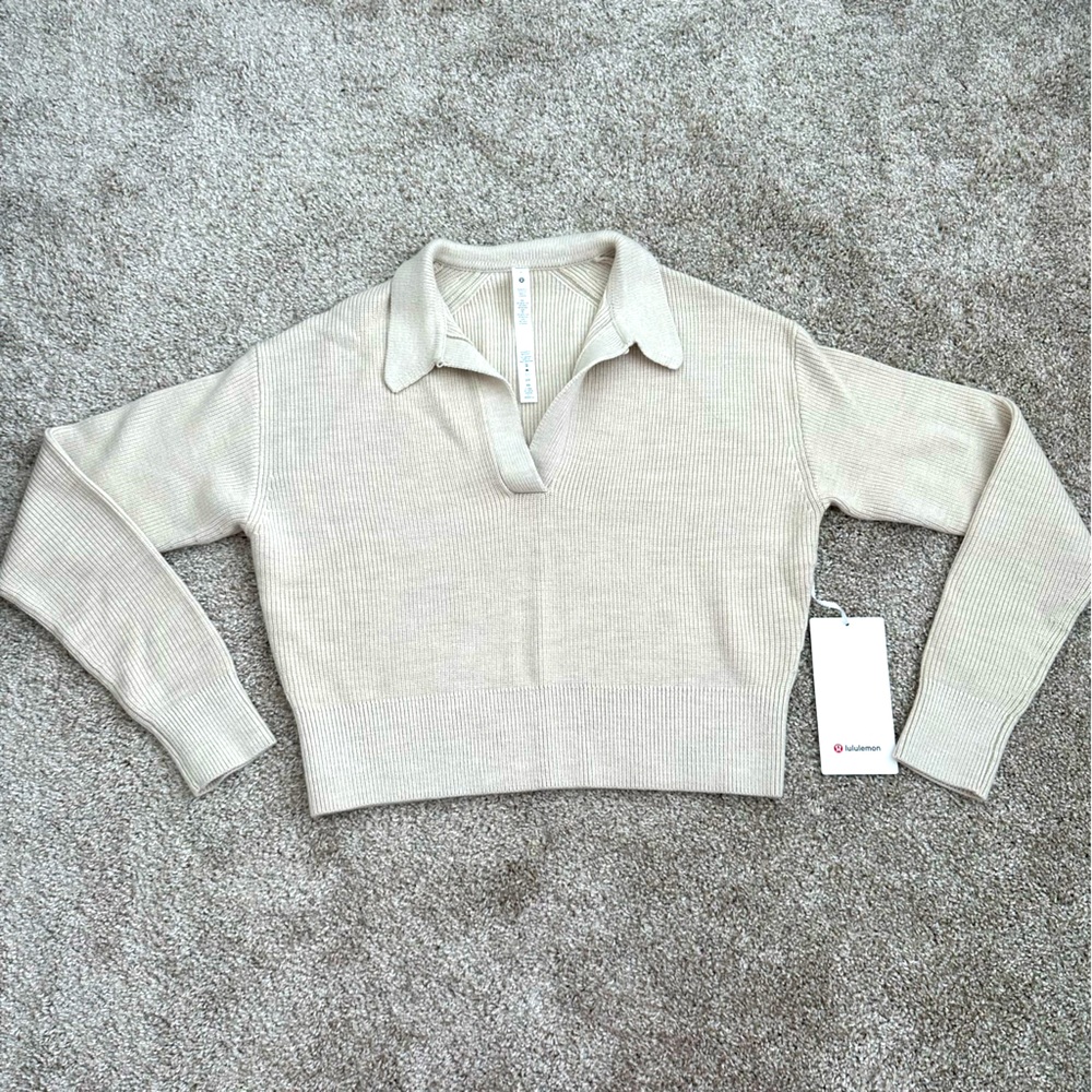 Lululemon Collared Merino Wool Blend Sweater Neutral Beige Size S